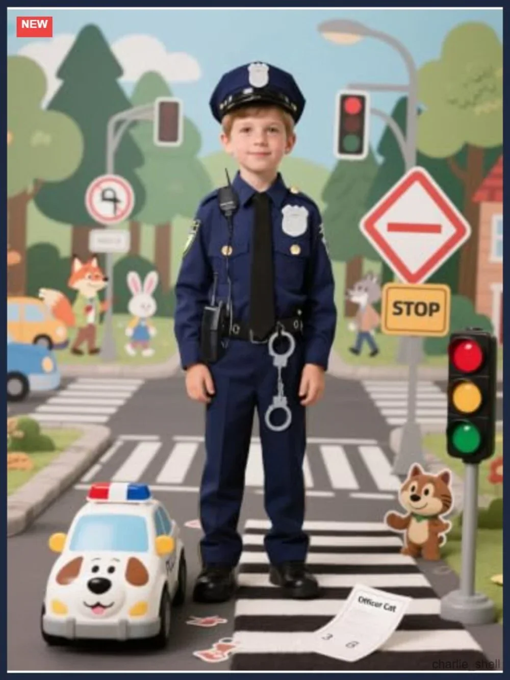 Boys Police Cop Costume 10-Piece Halloween Pretend Play Set Ages 3-12